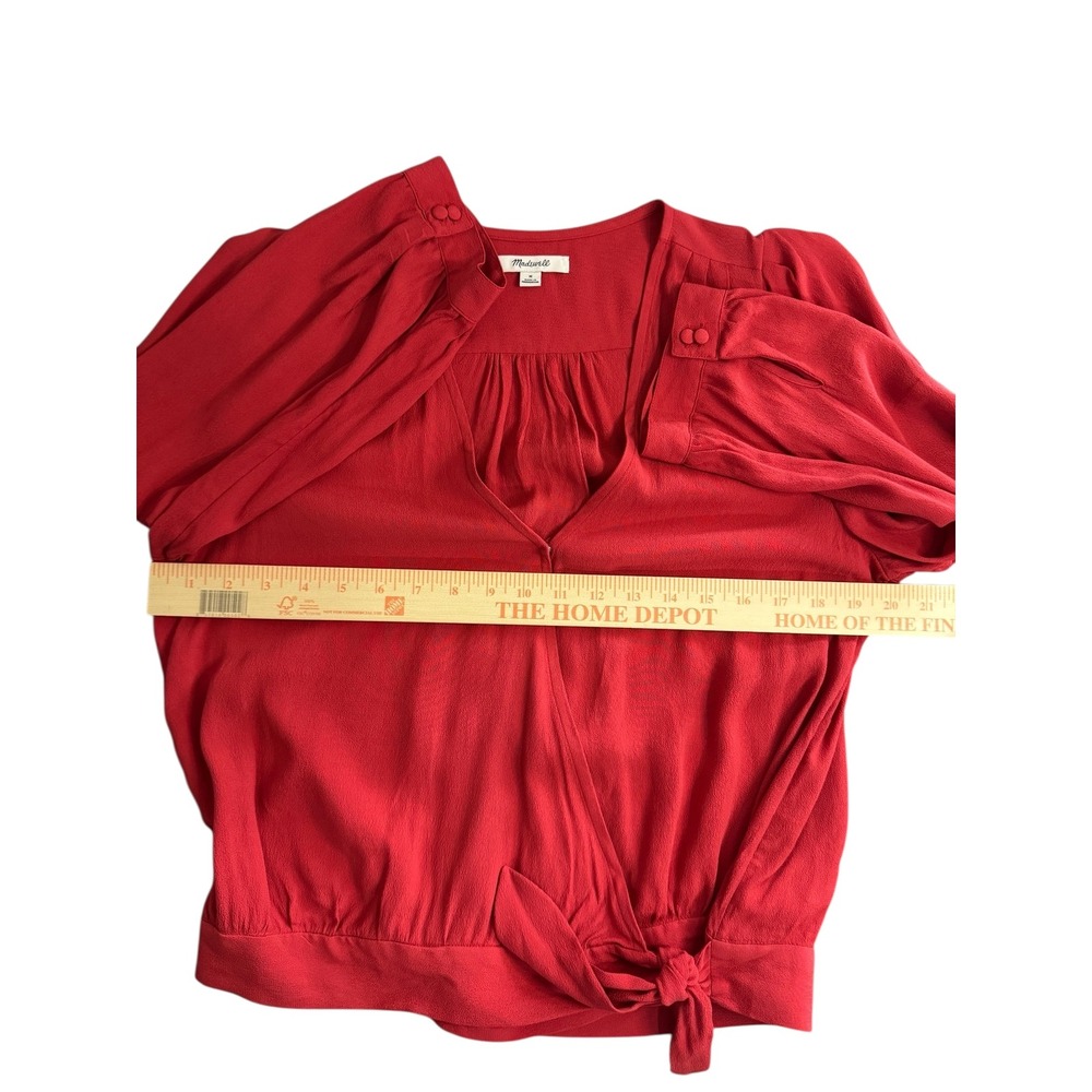 Madewell Red Viscose Wrap Tie Front Long Sleeve V Neck Blouse Top Womens Medium - Picture 7 of 12